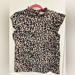Leopard Print Ruffle Sleeve Top